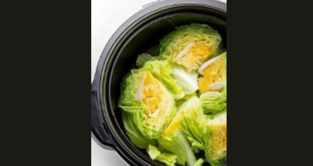 Put raw cabbage wedges in a slow cooker.